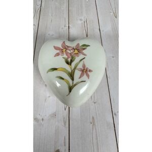 Takahashi San Francisco Heart Trinket Box Hand Painted Orchid Floral Porcelain
